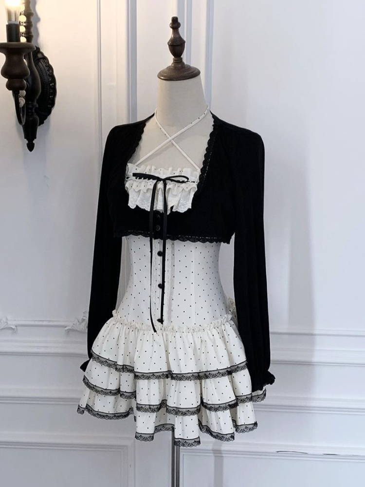 Elastic Lace Trim - Нежное корейское платье-комбинация с квадратным вырезом
